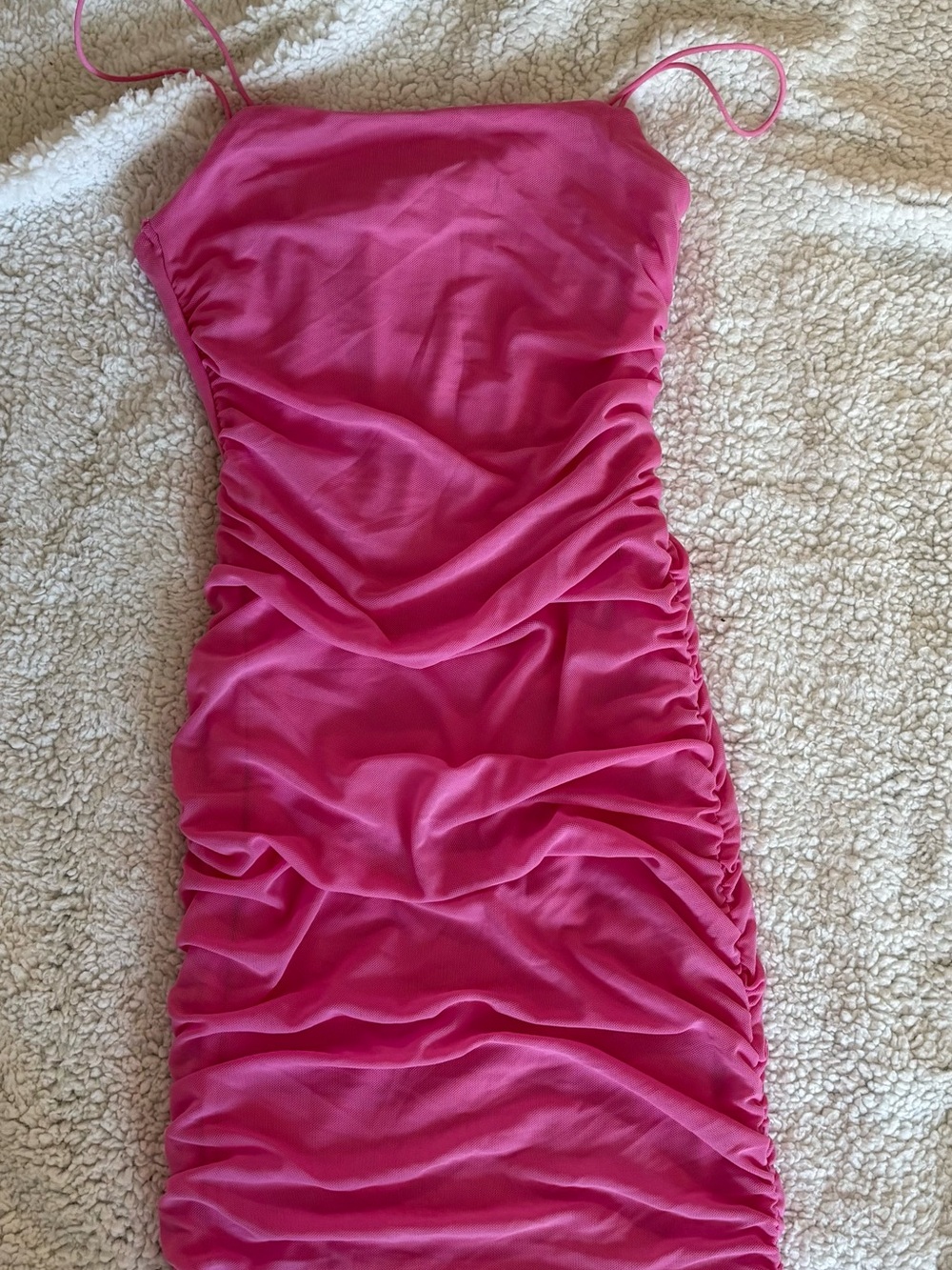 Pink Ruched Spaghetti-Strap Dress